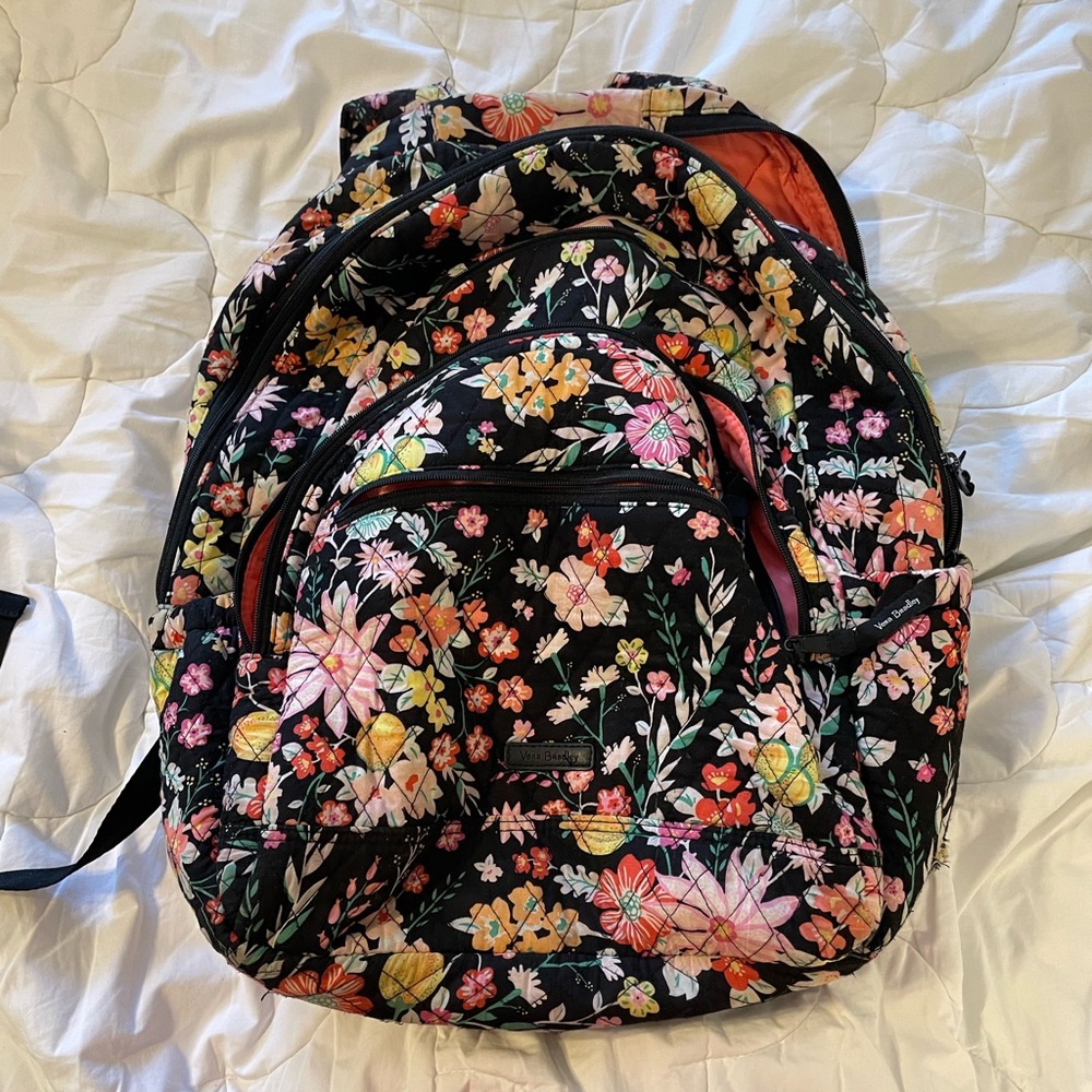 Vera Bradley Black Floral Campus Backpack
